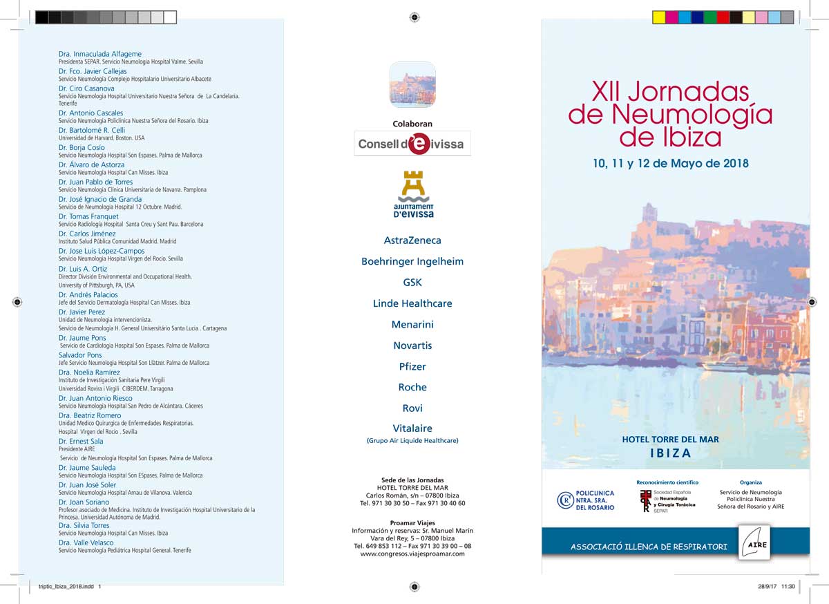 Las XII Jornadas de Neumología de Ibiza reunirán a 250 neumólogos en el Hotel Torre del Mar 2